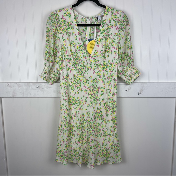 RIXO Puff Sleeved Tulip Print Mini Dress - Picture 2 of 7